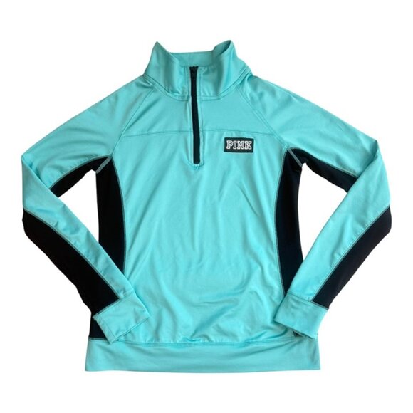 VS Pink Ultimate Half Zip Pullover Jacket, Small, Teal/Black, EUC! - Picture 1 of 6